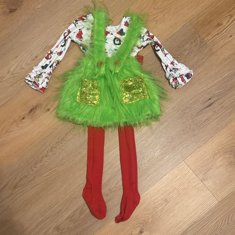 Festive Green and Red Kids Grinch outfit
